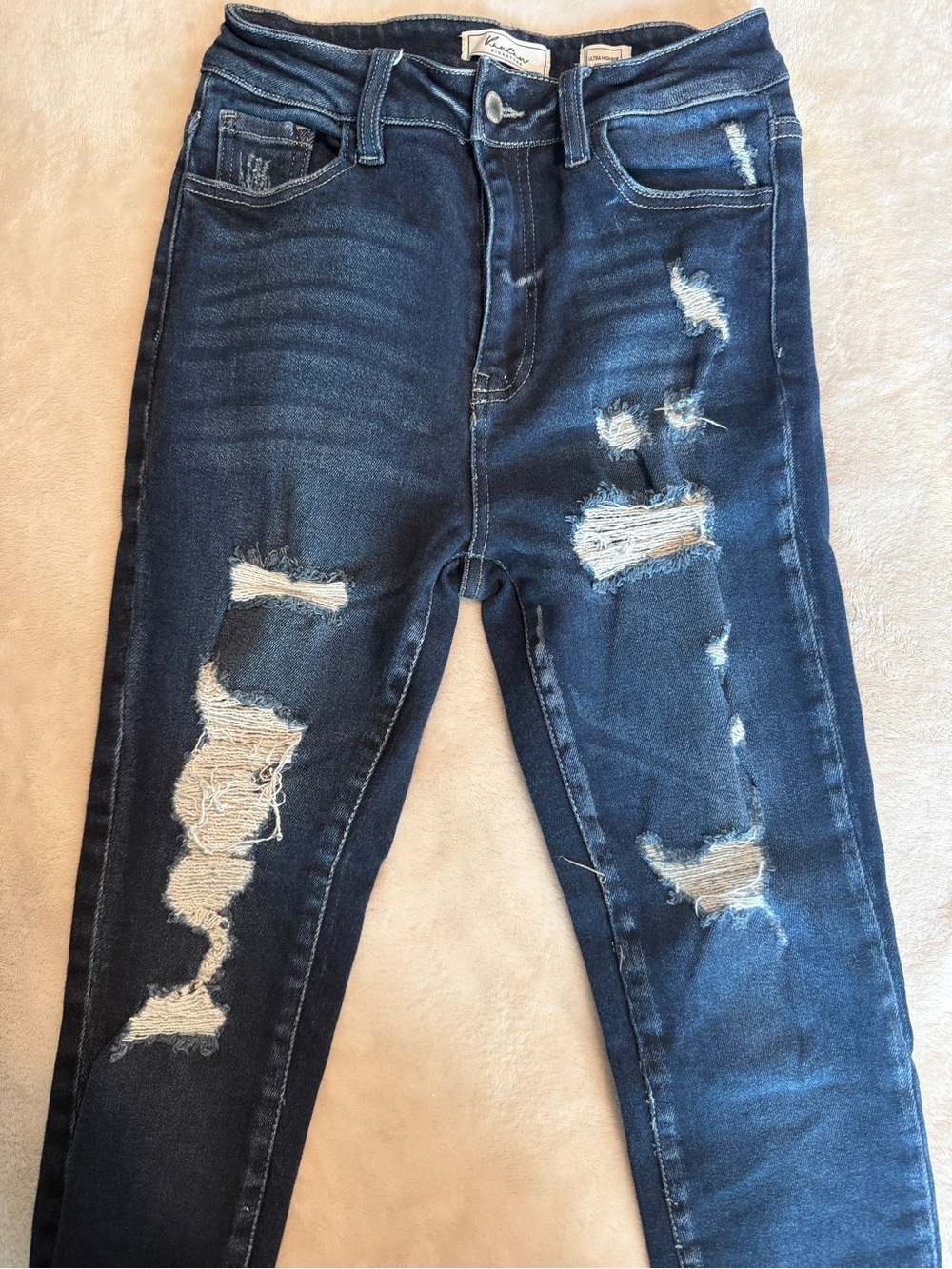 KanCan Women's Distressed Dark Indigo Skinny Jeans